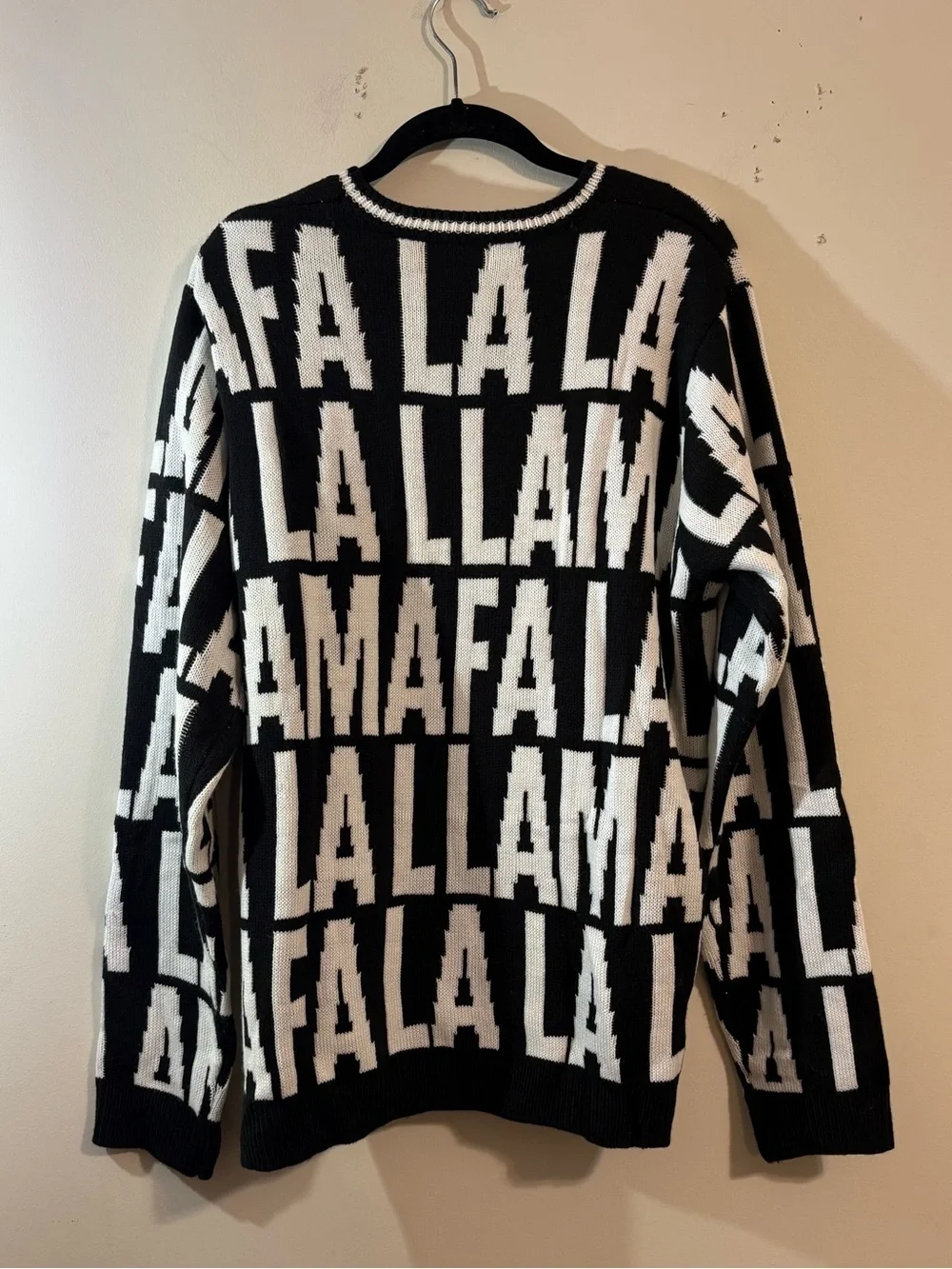 Holiday Time Fa La Llama ugly Christmas sweater llama black white festive large